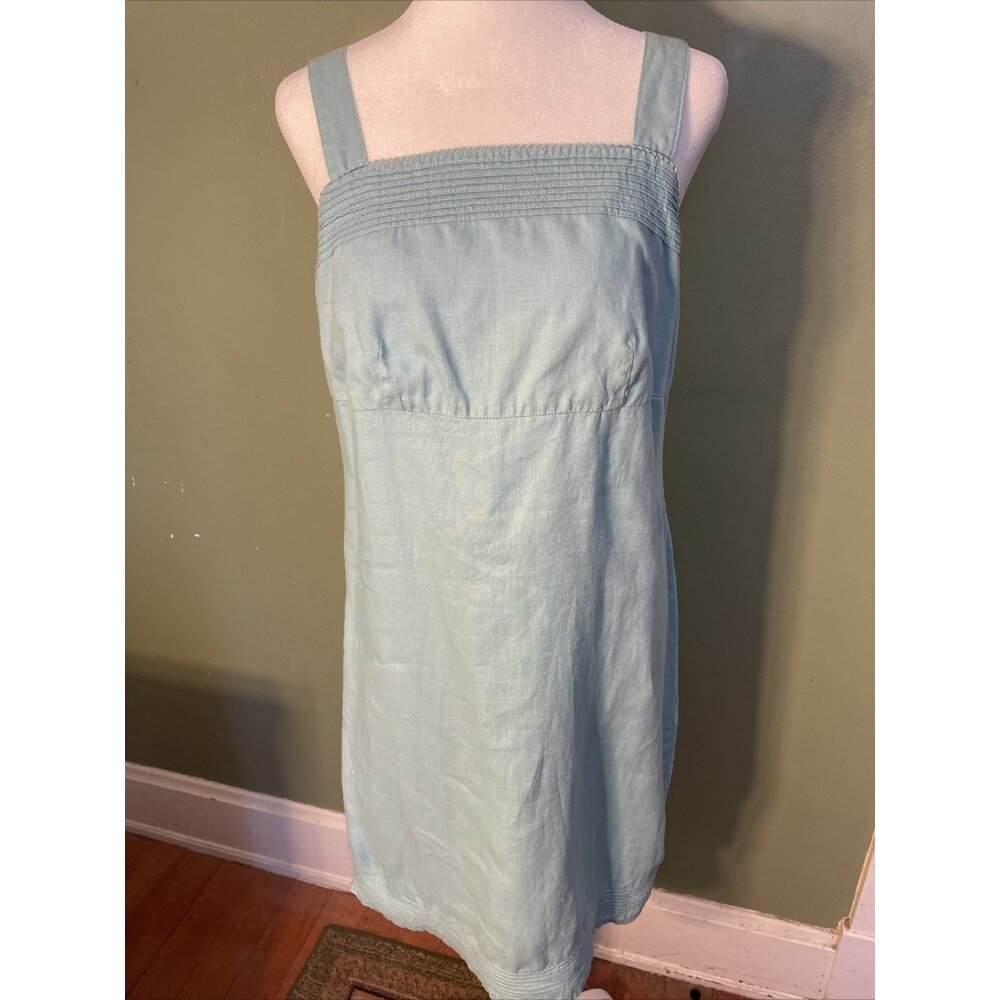 Old Navy100% Linen Rick Rack Trim Accent Sleeveless Seafoam Blue Dress Size 2